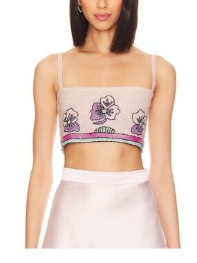 Embroidered Floral Pink Crop Top